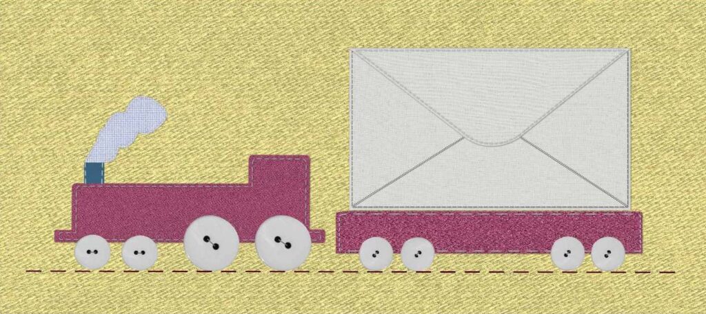 Stitched train pulling a mail envelope