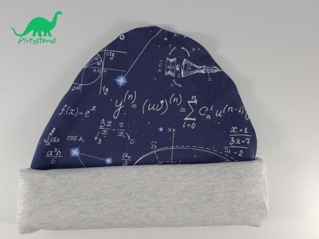 Blue Space Maths slouch beanie hat with grey lining